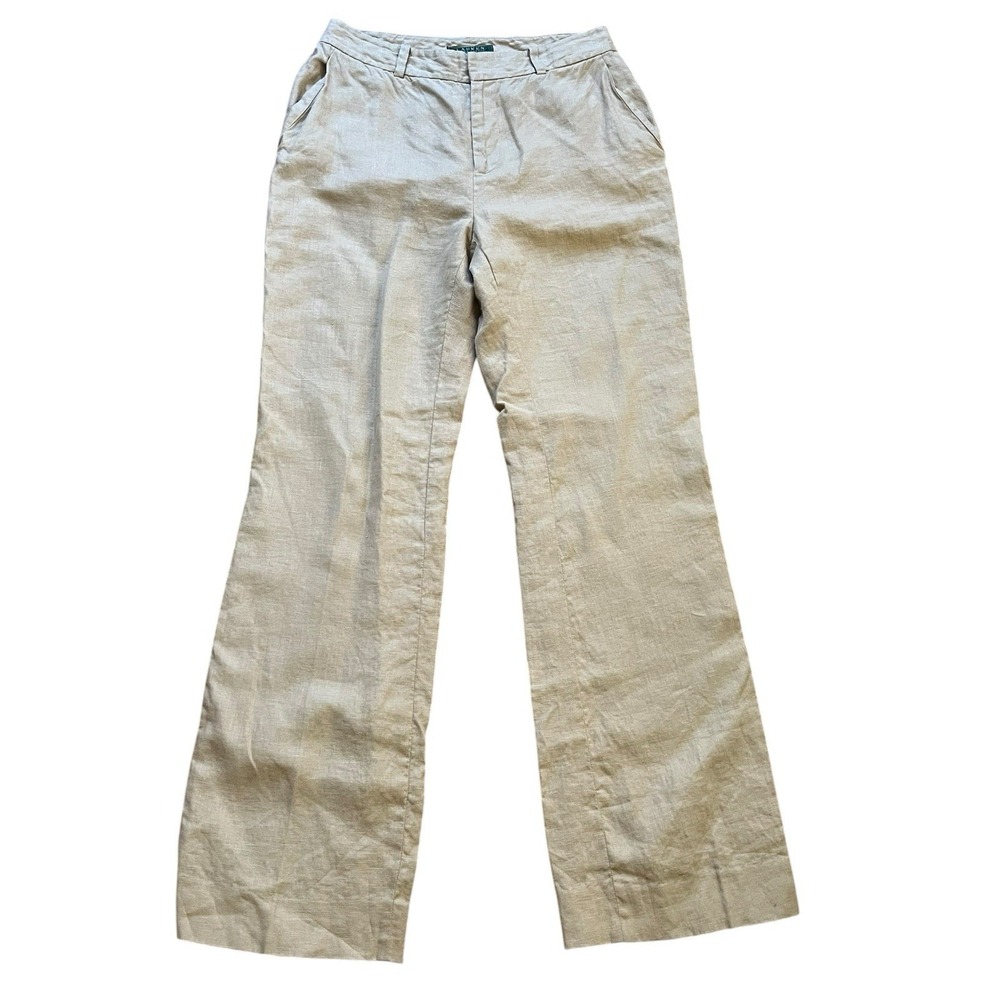 Vintage Lauren Ralph Lauren Women's 100% Linen Pants Tan Size 8 Straight‎ Leg